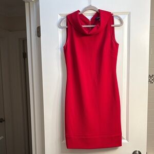 Chaps Sleeveless Red Textured Shift Dress with Cowl Neck
